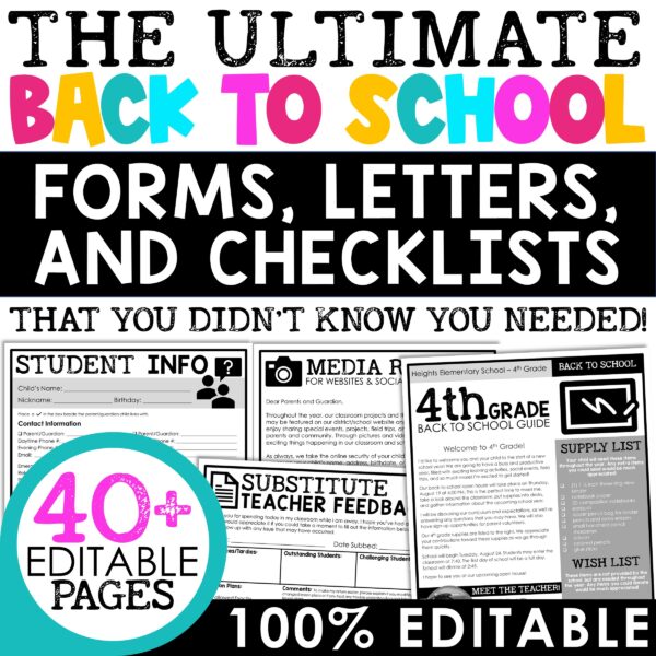 Back to School Form, Letters, and Checklists