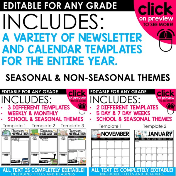 Editable Newsletters and Calendars Bundle