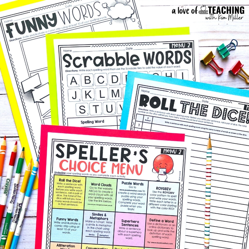 These fun spelling choice boards while add fun and variety to your ELA lessons. 