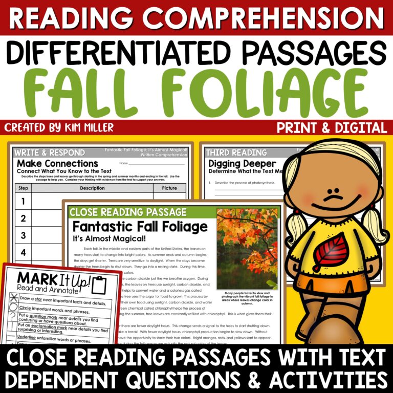 Fall Close Reading Passages Photosynthesis Activity for 3rd, 4th, and 5th Grade