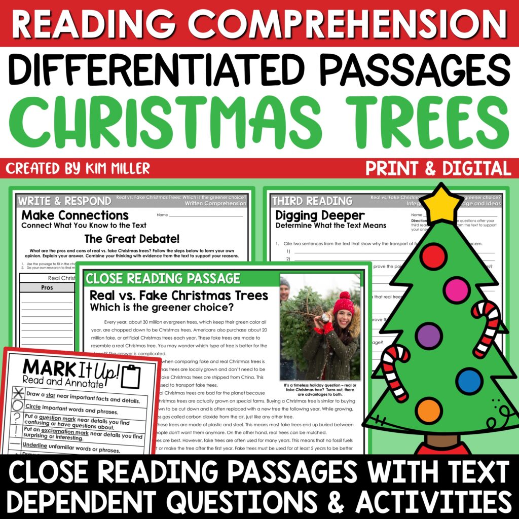 Christmas Trees Reading Comprehension Passages for 3rd, 4th, and 5th Grade