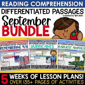 Back to School Activities Differentiated Reading Comprehension Passages BUNDLE