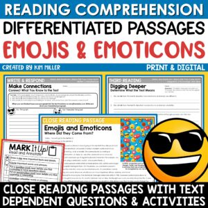 Emojis Reading Comprehension Passages for 3rd, 4th, and 5th Grade