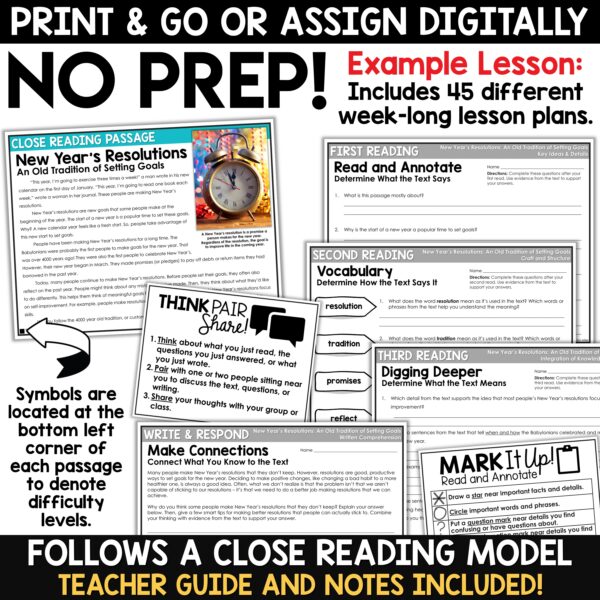 Monthly Close Reading Activities for the Entire Year Bundle