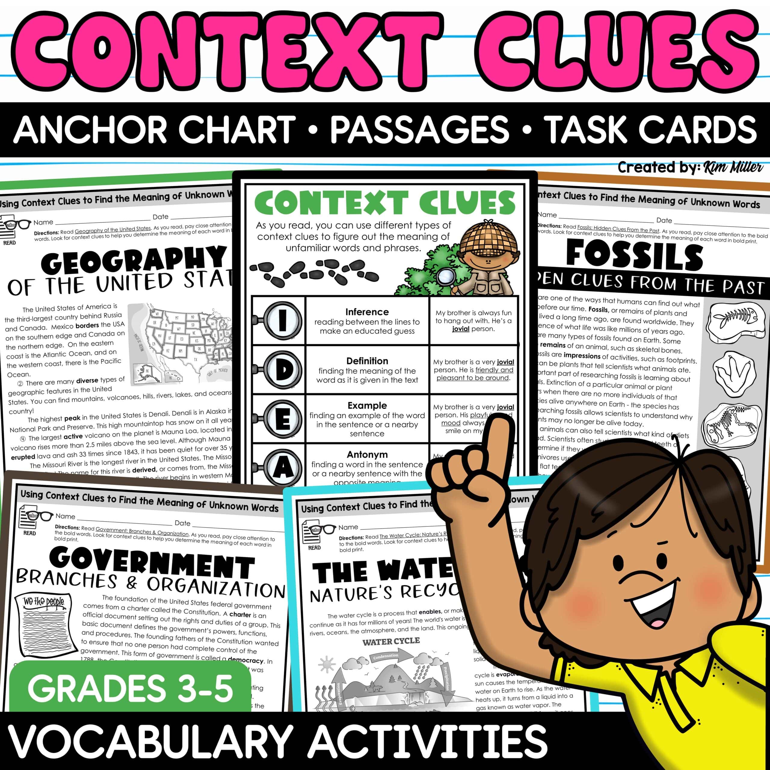 Context Clues Worksheets Task Cards Games Anchor Chart | Vocabulary Activities