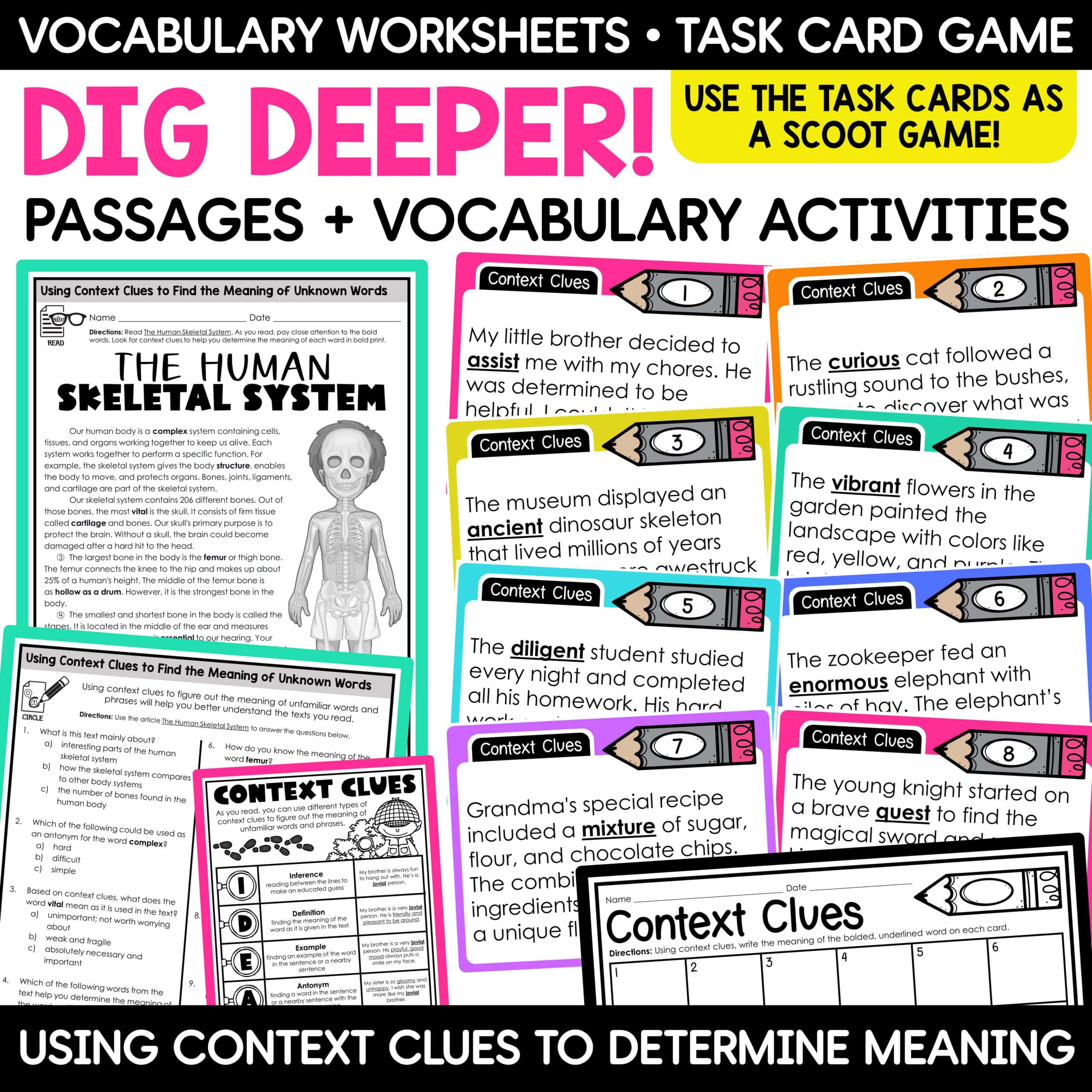 Context Clues Worksheets Task Cards Games Anchor Chart | Vocabulary Activities - Image 4