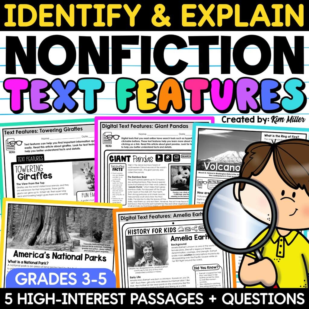 Nonfiction Text Features for Informational Text Worksheets and Assessments