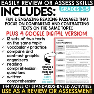 Paired Passages Paired Texts Reading Comprehension Compare and Contrast 3-5