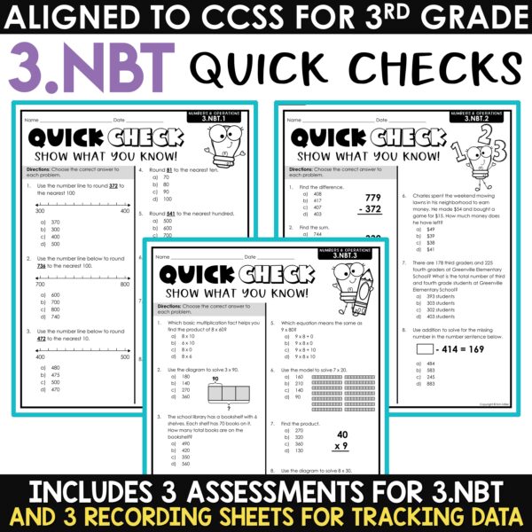 3rd Grade Math Quick Check Assessments
