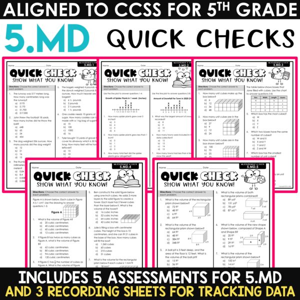 5th Grade Math Quick Check Assessments