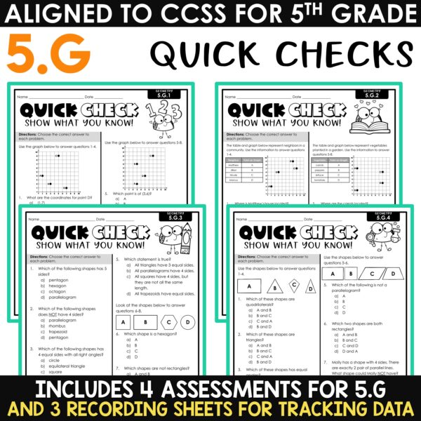 5th Grade Math Quick Check Assessments