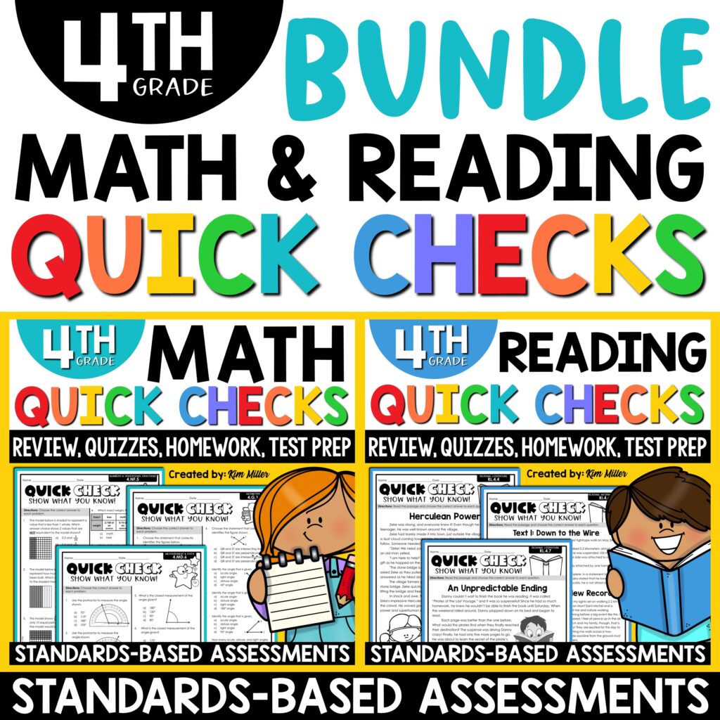 4th Grade Math and Reading Review Quizzes Homework Test Prep