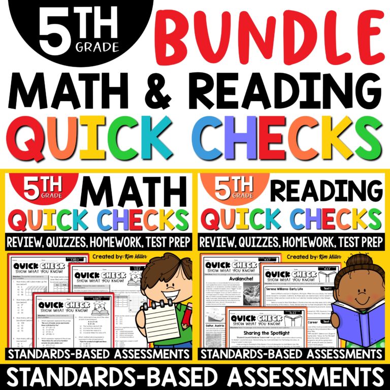 5th Grade Math and Reading Review Quizzes Homework Test Prep