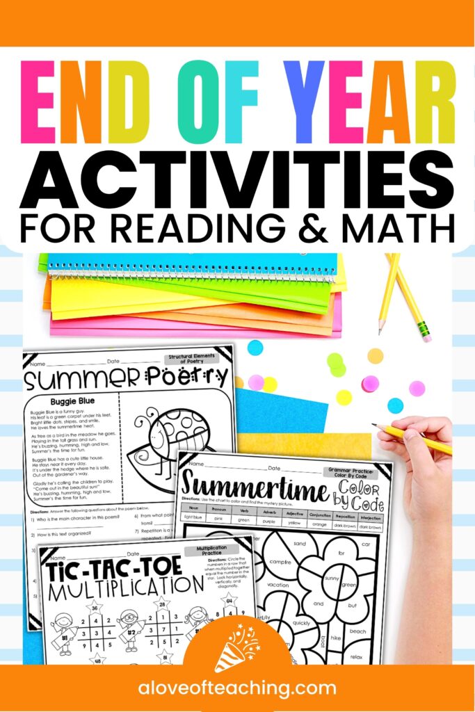End of Year Reading and Math Activities for 4th and 5th Grade