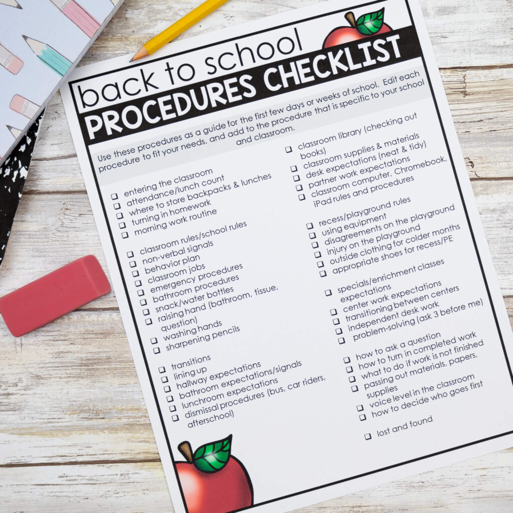Back to School Procedures Checklist 