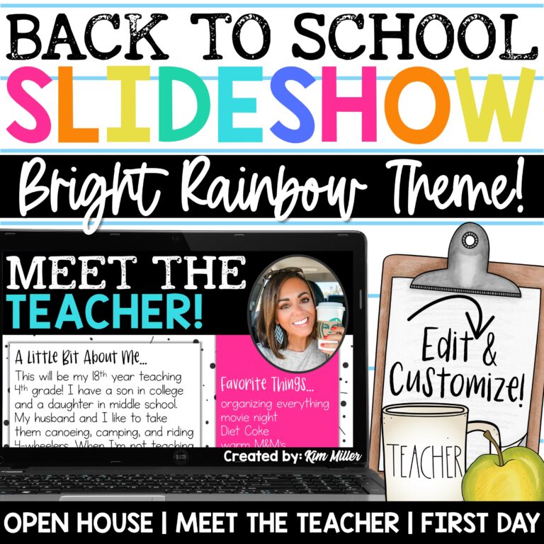 Meet the Teacher EDITABLE Template Back to School Slides Slideshow Brights