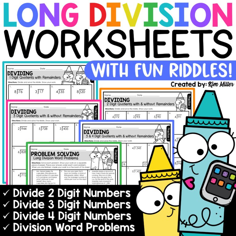 Long Division Practice Worksheets Dividing with Remainders Riddle Games