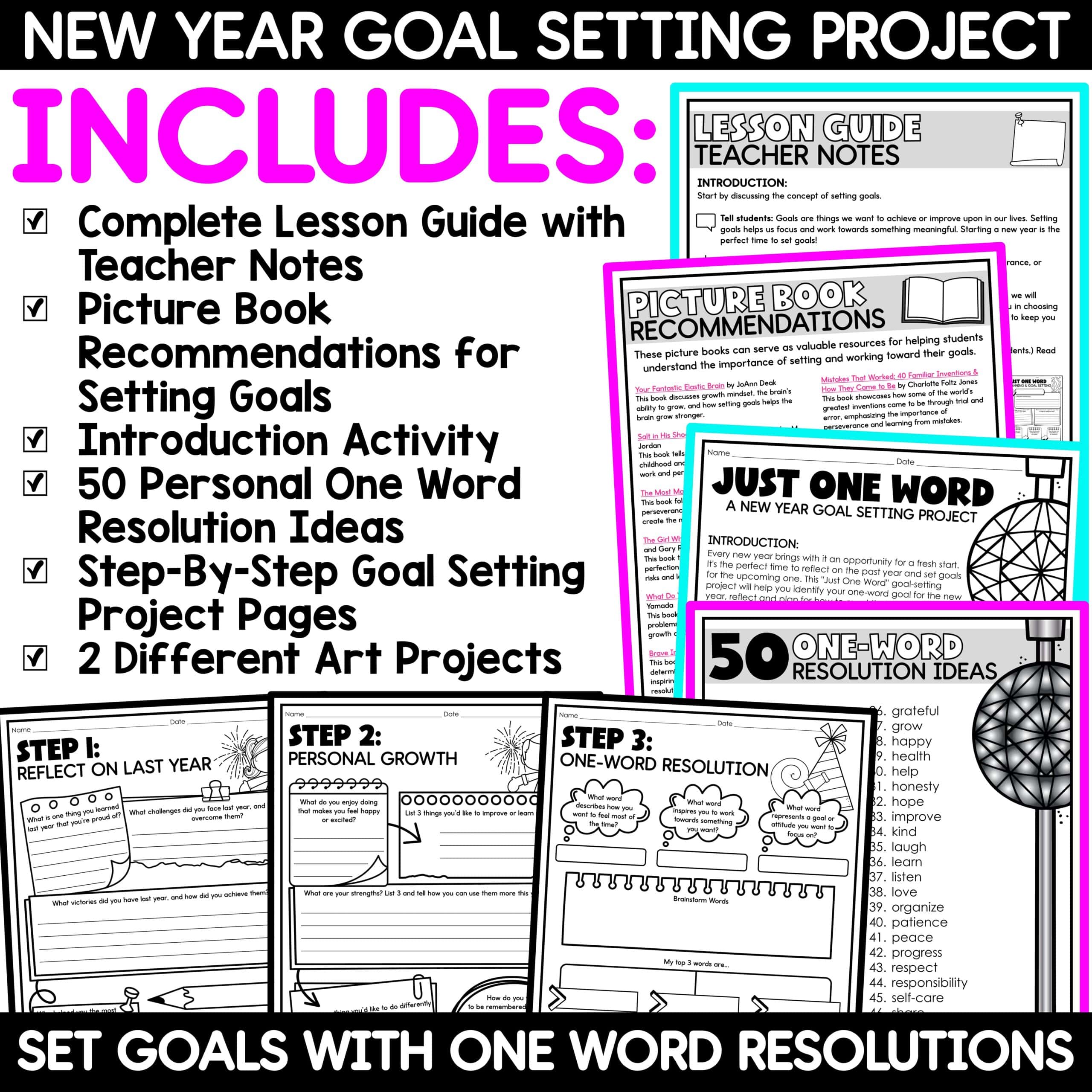 New Years 2026 One Word Resolution Craft | Goal Setting Bulletin Board Activity - Image 2