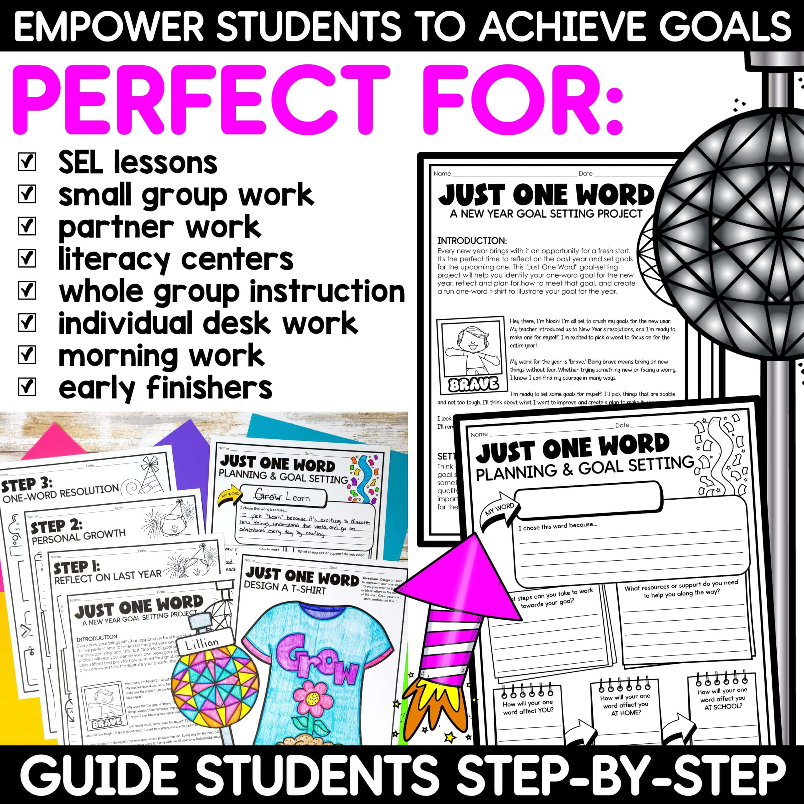 New Years 2026 One Word Resolution Craft | Goal Setting Bulletin Board Activity - Image 3