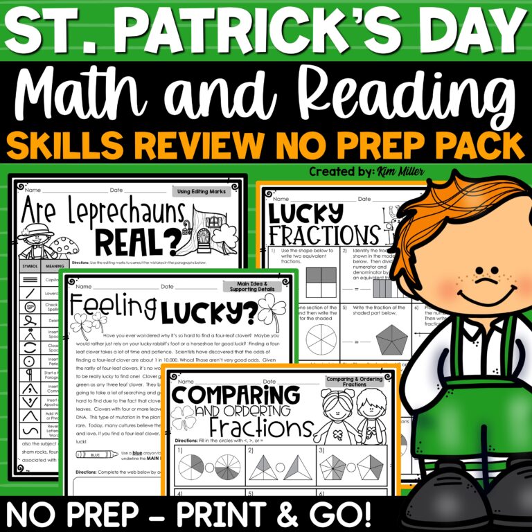 St. Patrick's Day Activities Math Reading Writing Worksheets March No Prep