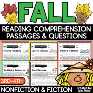 Fall Reading Comprehension Passages and Questions Worksheets for 3rd 4th Grade