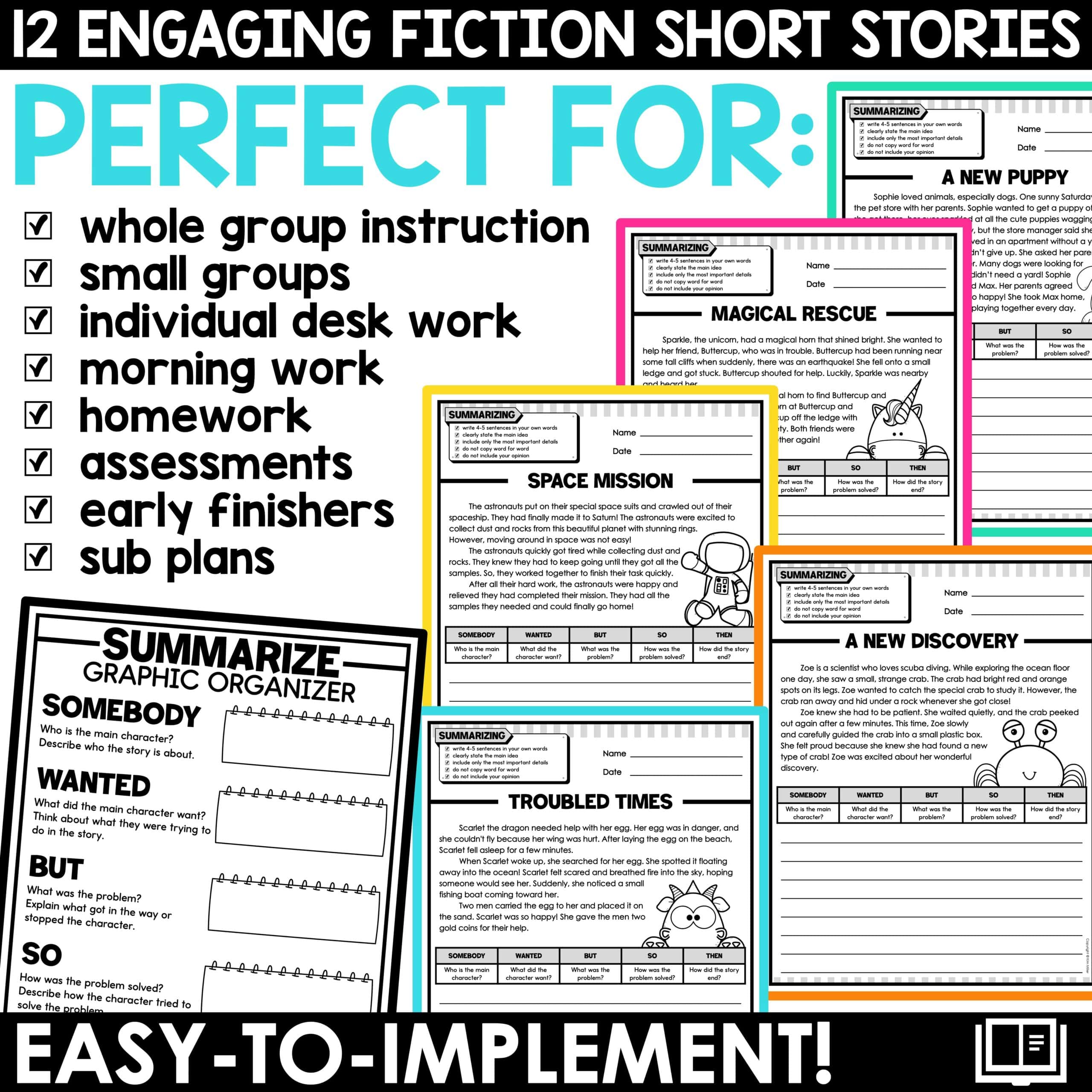 Summarizing Worksheets Fiction Passages Summary Writing Graphic Organizer SWBST - Image 3