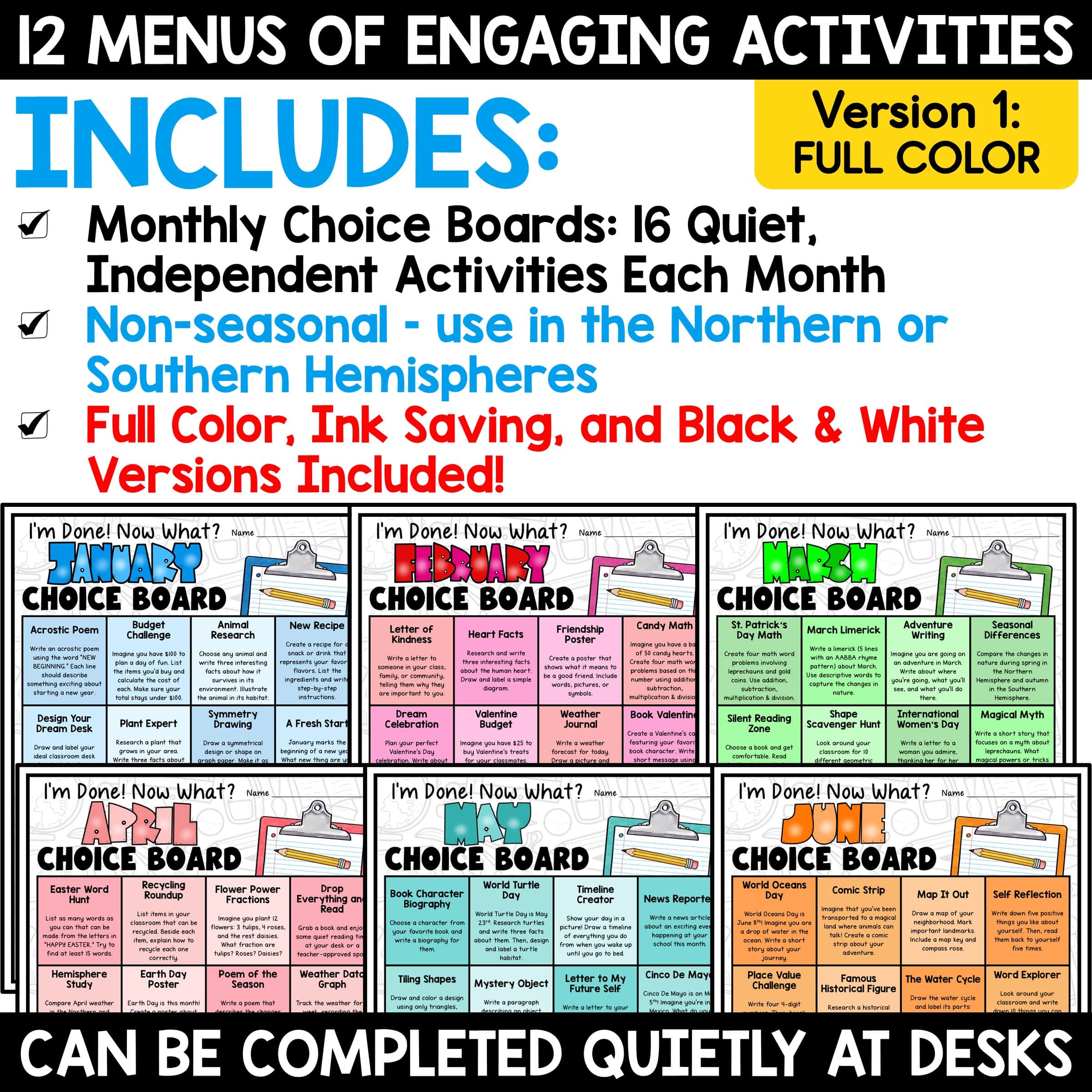 Early Fast Finishers Activities Choice Boards 3rd 4th 5th Early Finisher Work