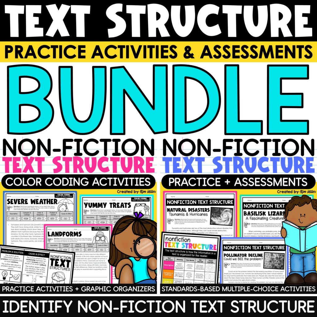 Nonfiction Informational Text Structures Passages Worksheets Anchor Chart BUNDLE