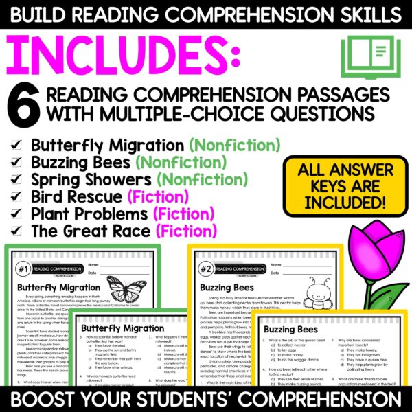 Spring Reading Comprehension Passages and Questions Spring Reading Activities - Image 2