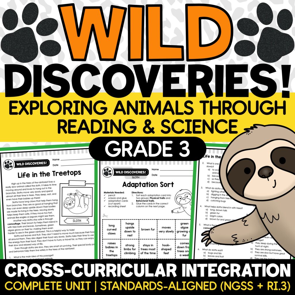 3rd Grade Science Animal Adaptations and Habitats, Animal Life Cycles and Traits | NGSS + RI.3 Aligned