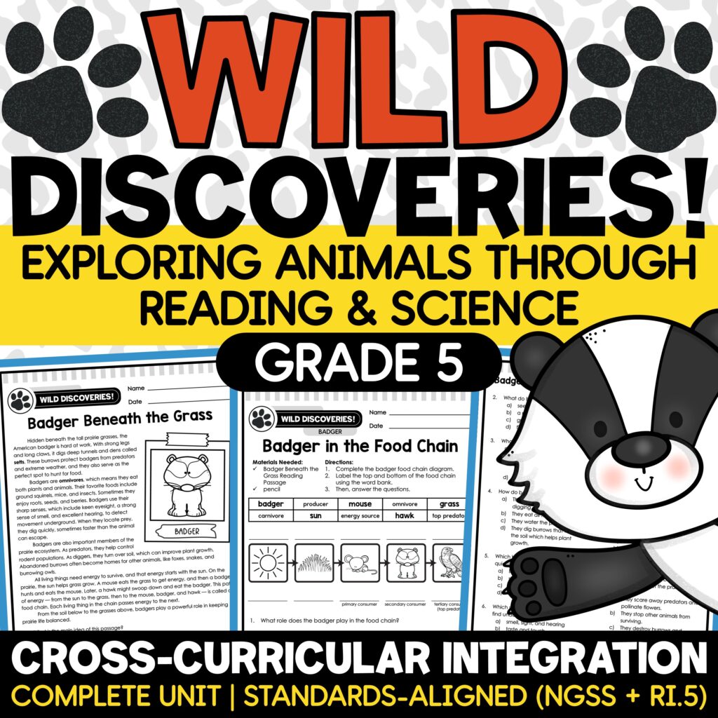 5th Grade Science Animal Ecosystems, Animal Food Webs, Matter and Energy Flow | NGSS + RI.5 Aligned