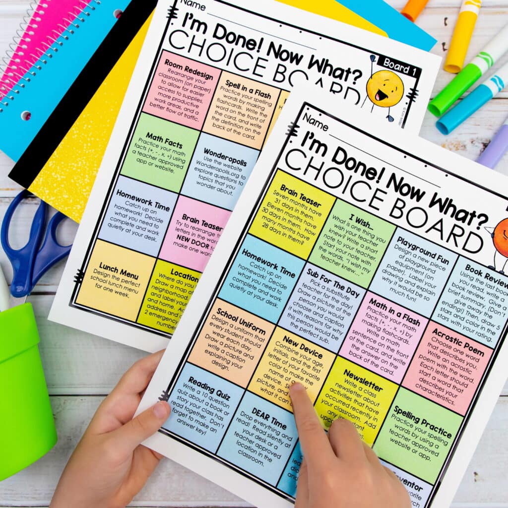 Free Choice Boards for Early Finishers