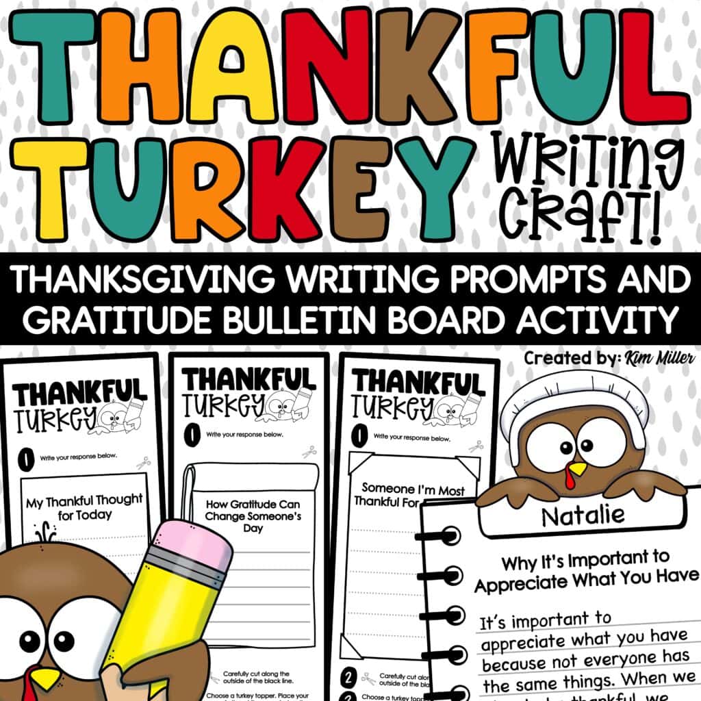 Thankful Turkey Writing Craft | I Am Thankful Prompts & November Bulletin Board
