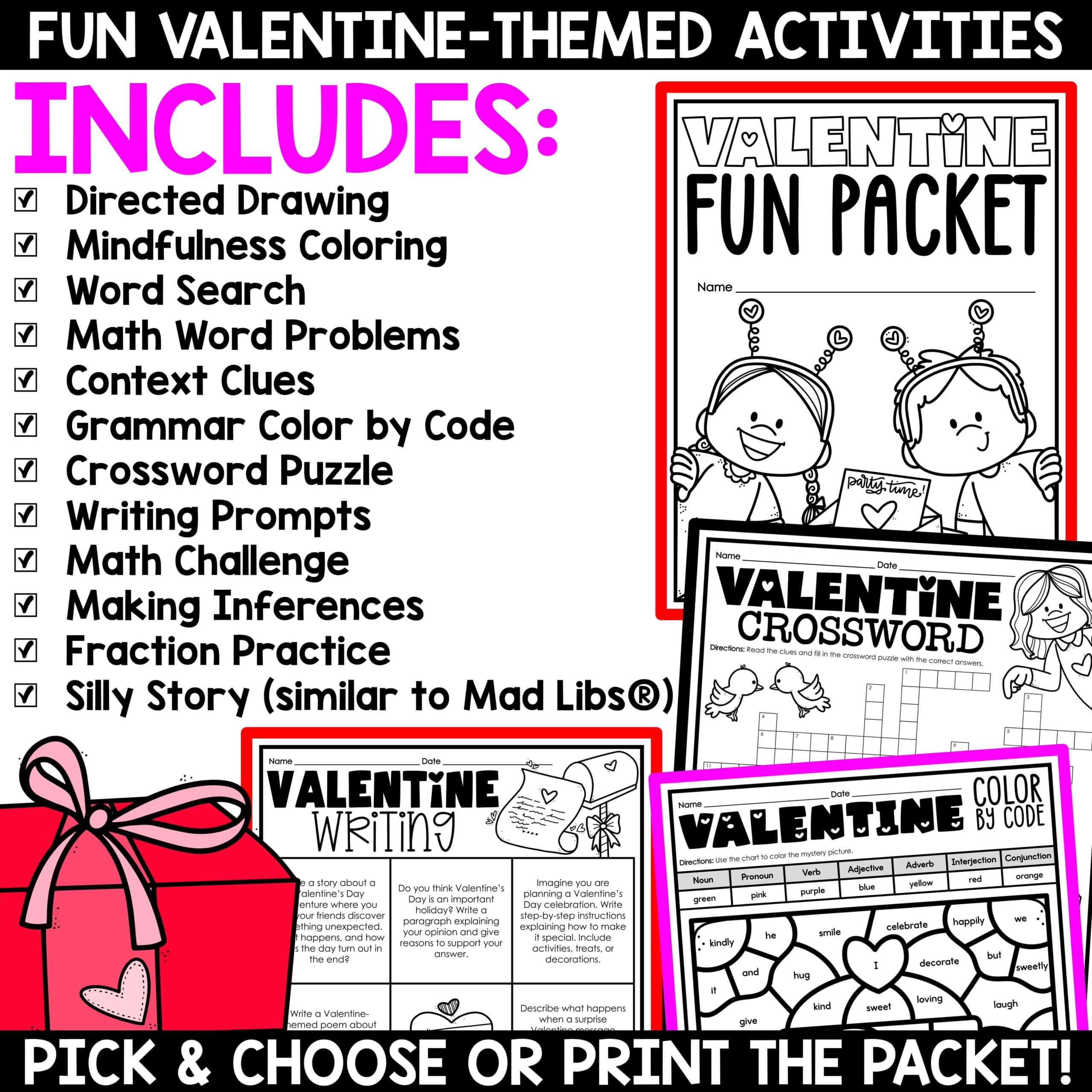 Valentine's Day Party Activities Word Search Coloring Pages Writing Worksheets - Image 2