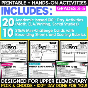 100th Day of School Activities STEM Challenges for 3rd 4th 5th Grade BUNDLE