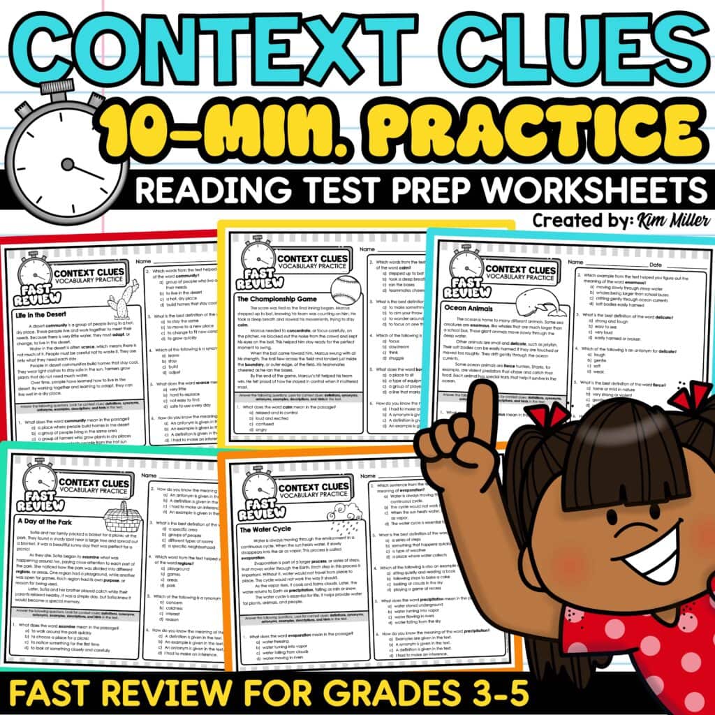 Context Clues Worksheets Vocabulary Activities 3rd 4th 5th Grade ELA Test Prep