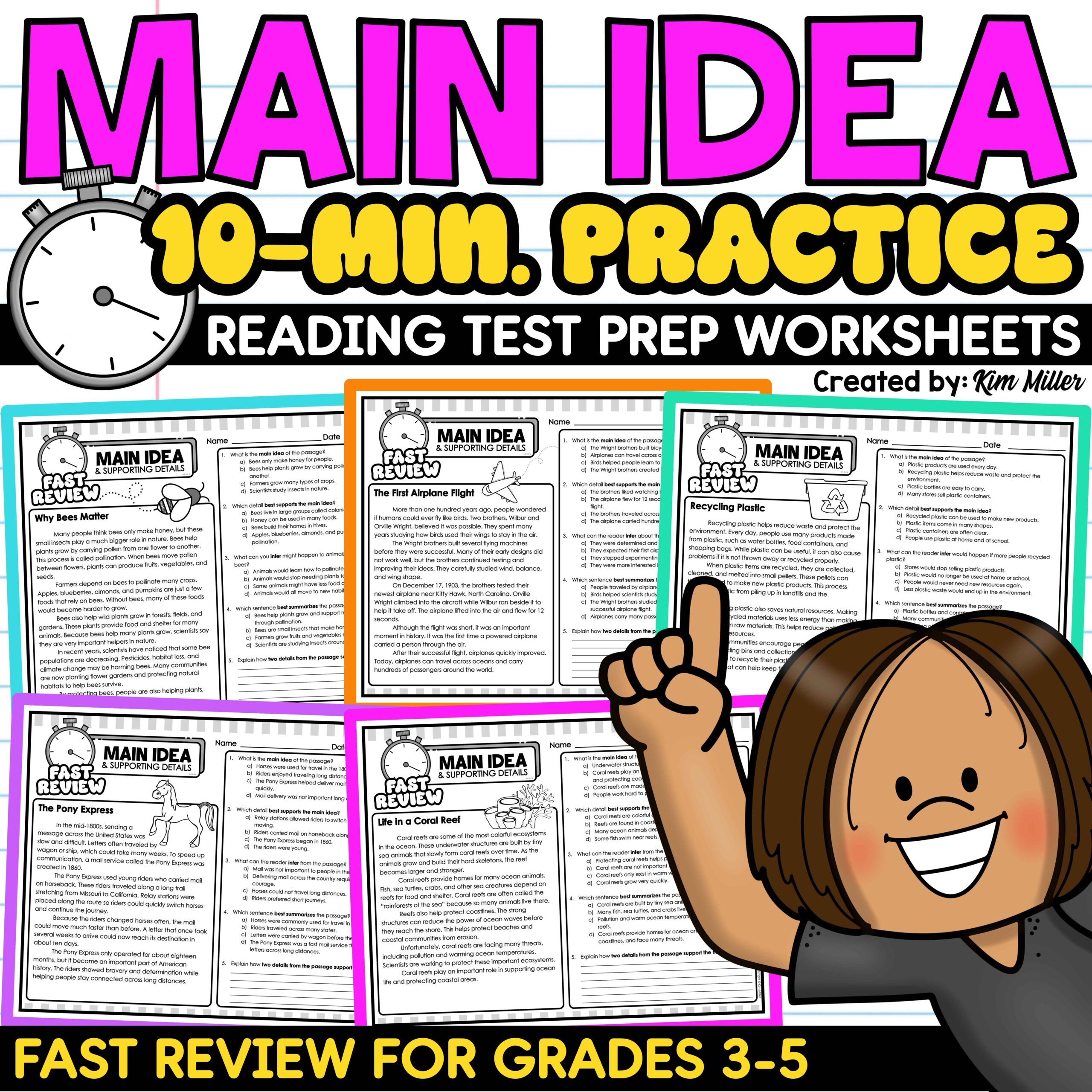 Main Idea and Supporting Details Worksheets 3rd 4th 5th Grade ELA Test Prep