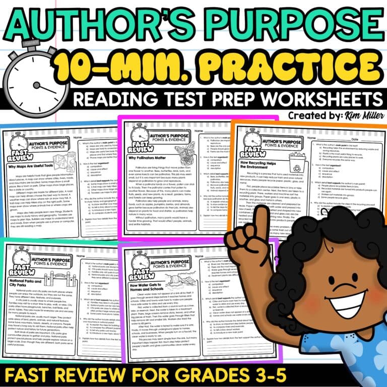 Author's Purpose Worksheets Reading Passages 3rd 4th 5th Grade ELA Test Prep