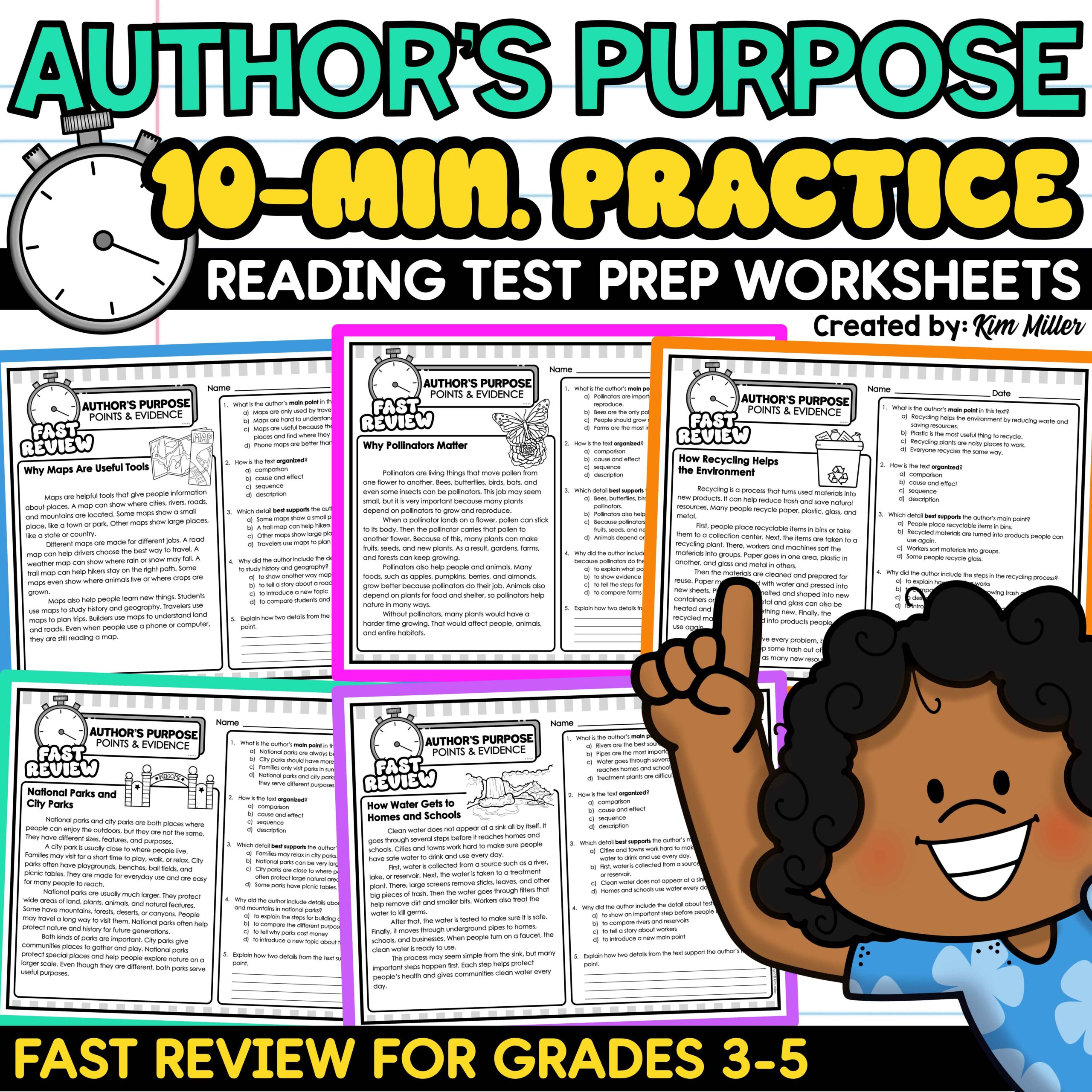 Author's Purpose Worksheets Reading Passages 3rd 4th 5th Grade ELA Test Prep