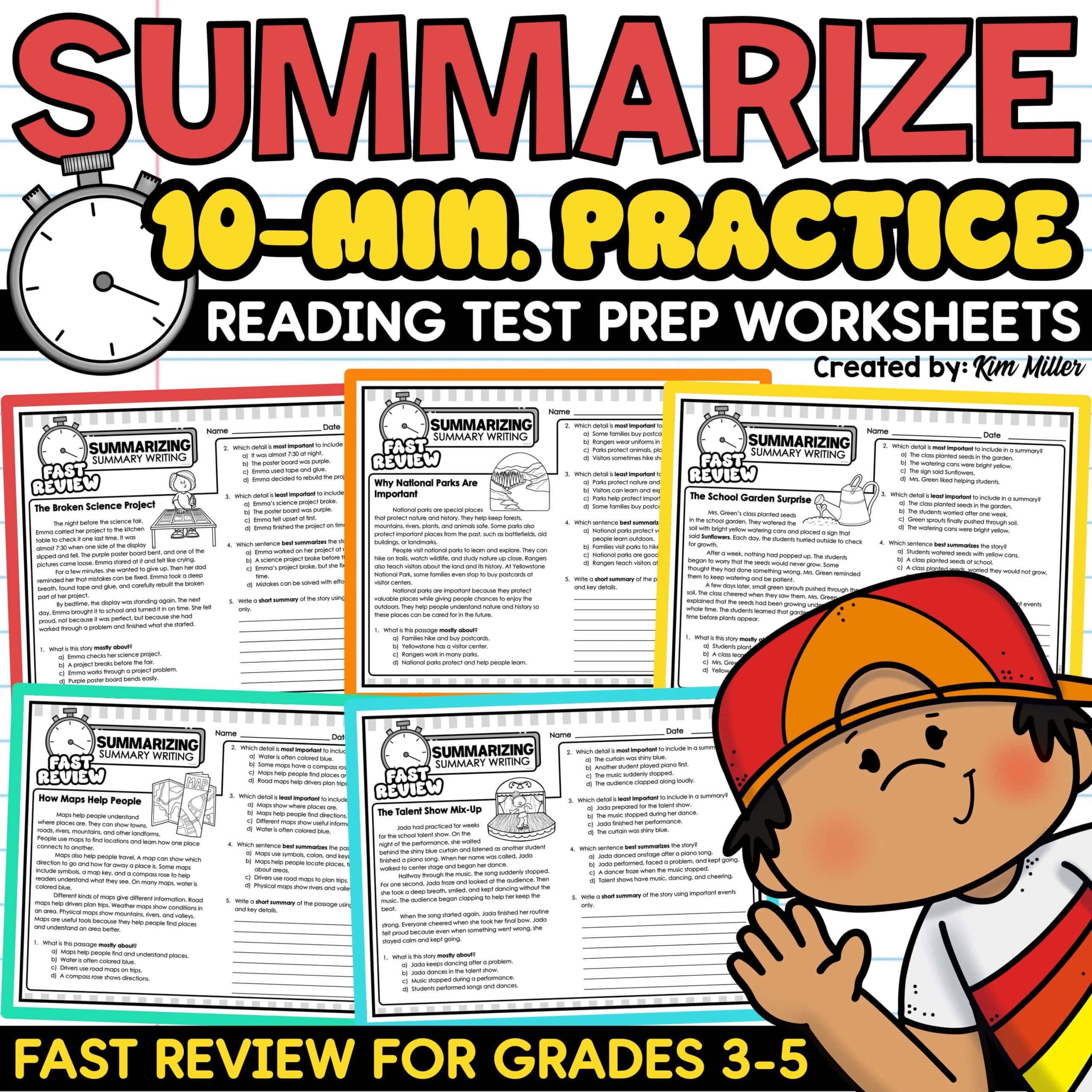 Summarizing Worksheets Summary Writing 3rd 4th 5th Grade ELA Reading Test Prep