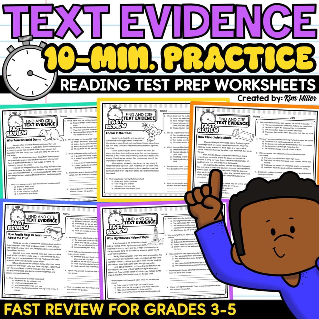 Finding and Citing Text Evidence Reading Passages 3rd 4th 5th Grade ELA Test Prep