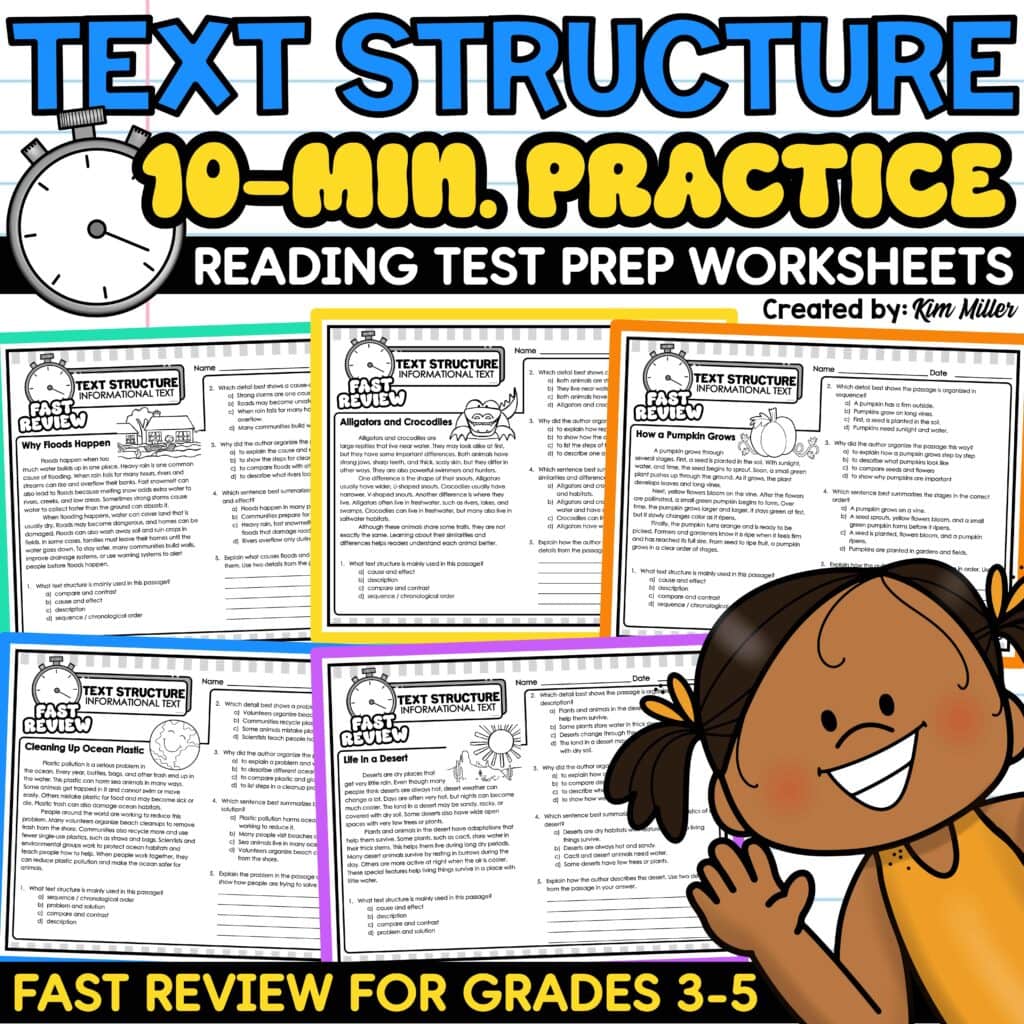 Text Structure Worksheets Passages and Questions 3rd 4th 5th Grade ELA Test Prep