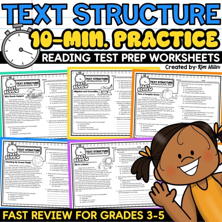 Text Structure Worksheets Passages and Questions 3rd 4th 5th Grade ELA Test Prep
