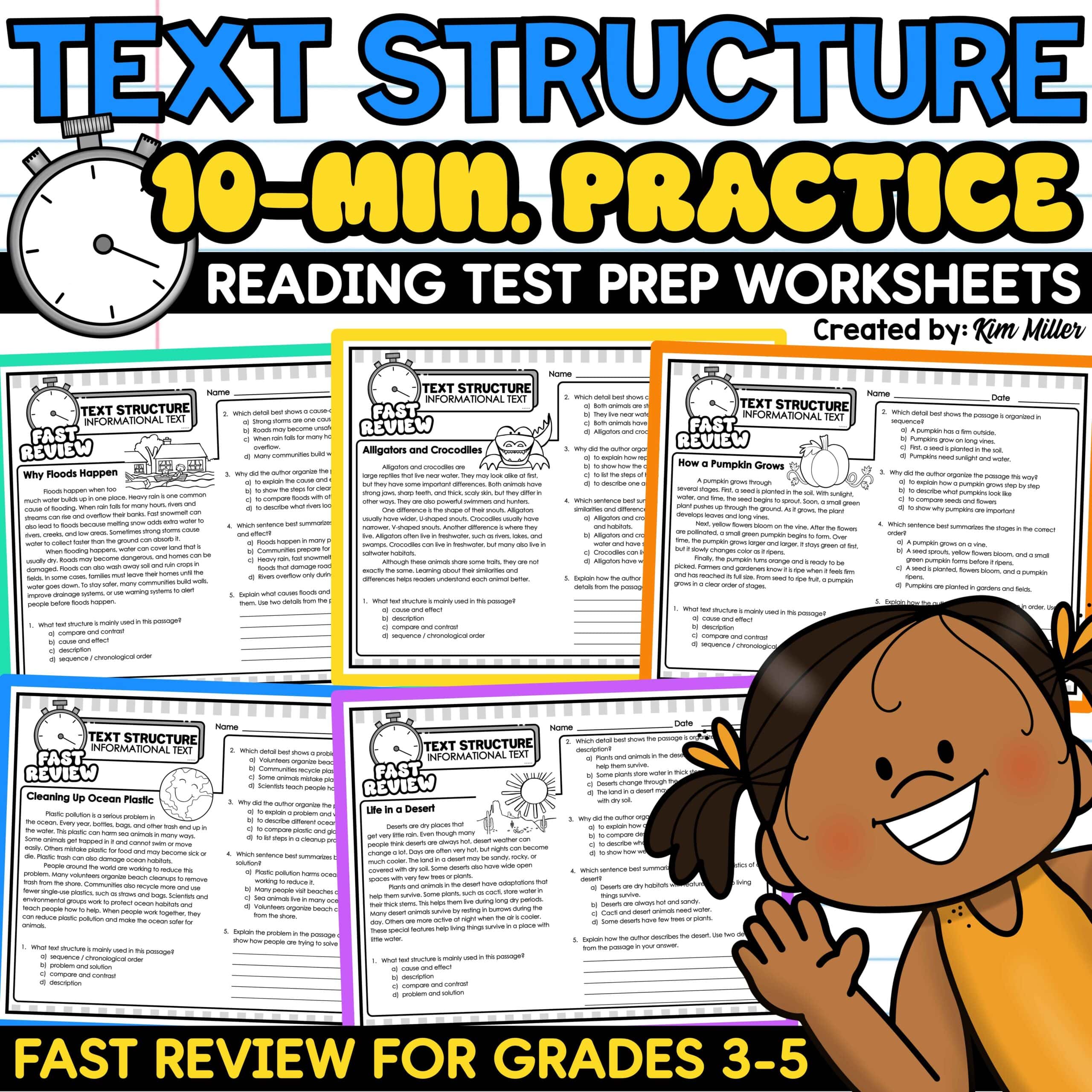 Text Structure Worksheets Passages and Questions 3rd 4th 5th Grade ELA Test Prep