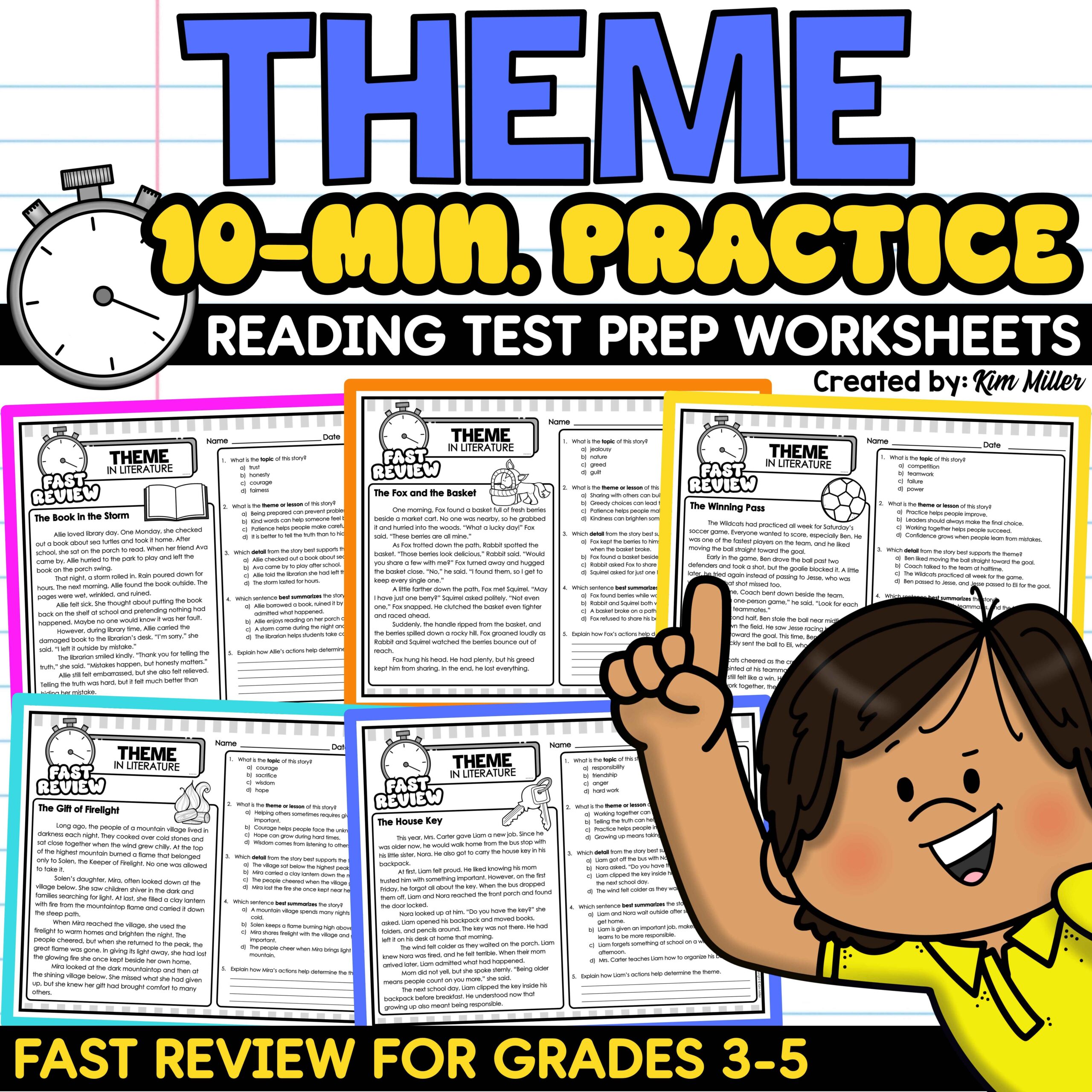 Finding Theme Worksheets Identifying Theme 3rd 4th 5th Grade ELA Test Prep