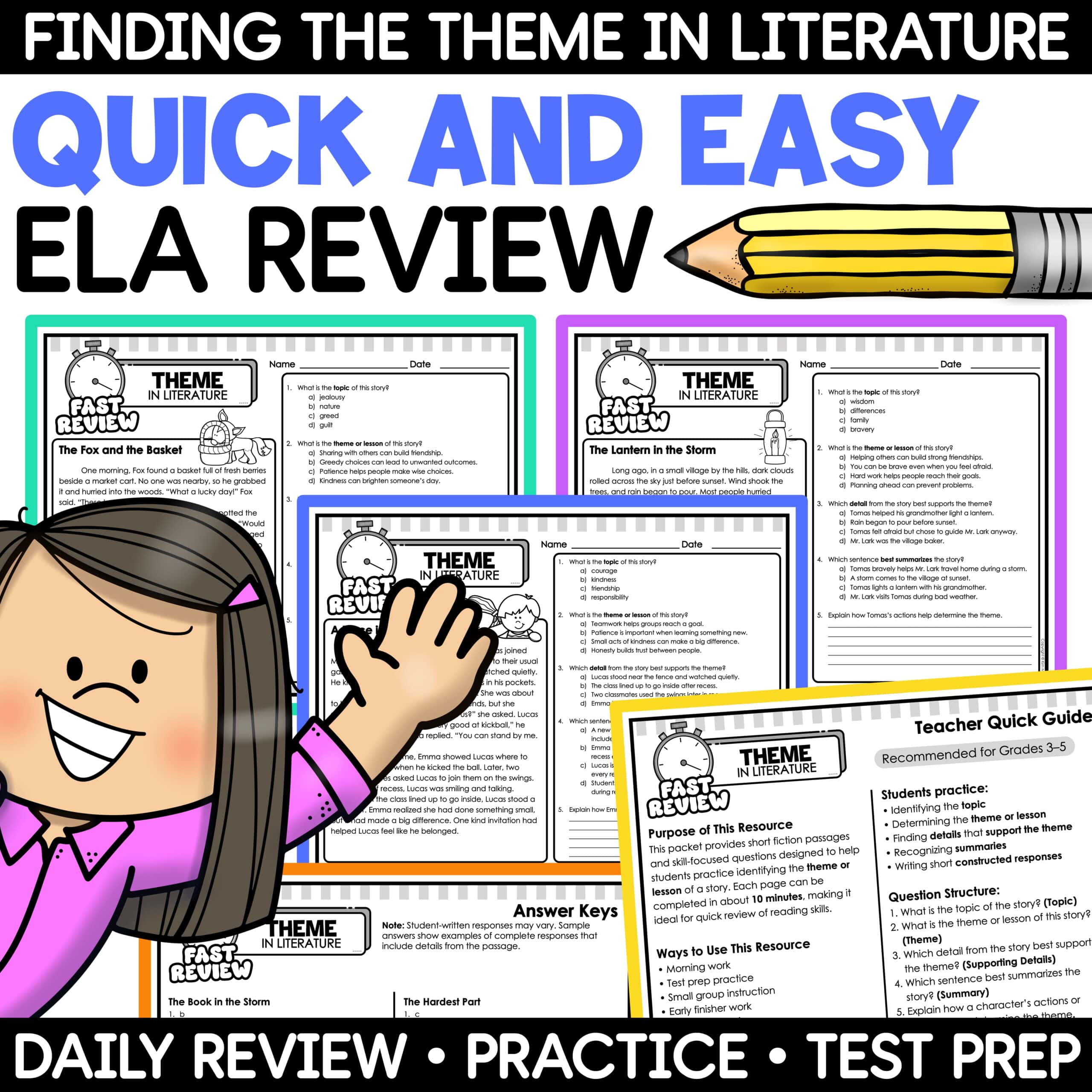 Finding Theme Worksheets Identifying Theme 3rd 4th 5th Grade ELA Test Prep - Image 4