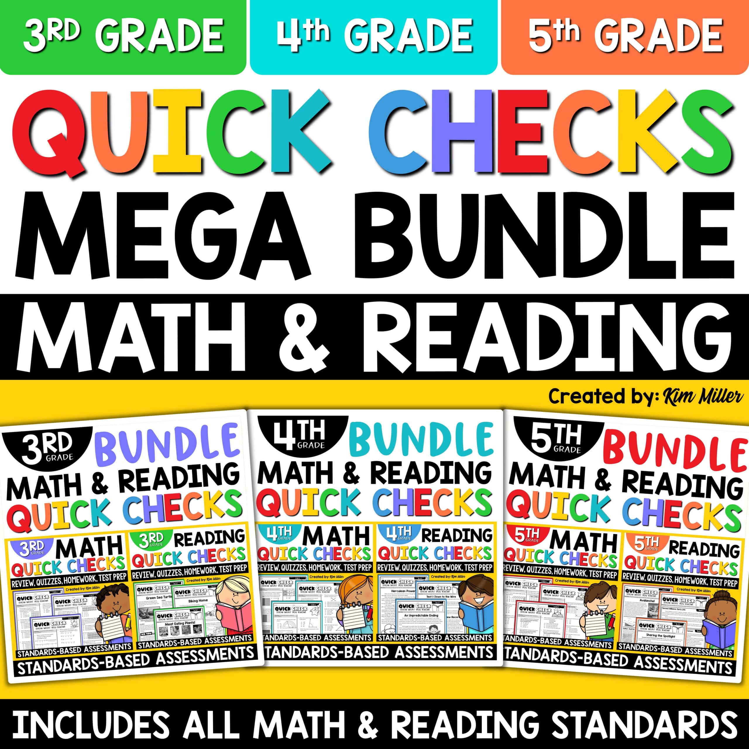 3rd 4th 5th Grade Math Spiral Review ELA Test Prep Reading Comprehension Bundle