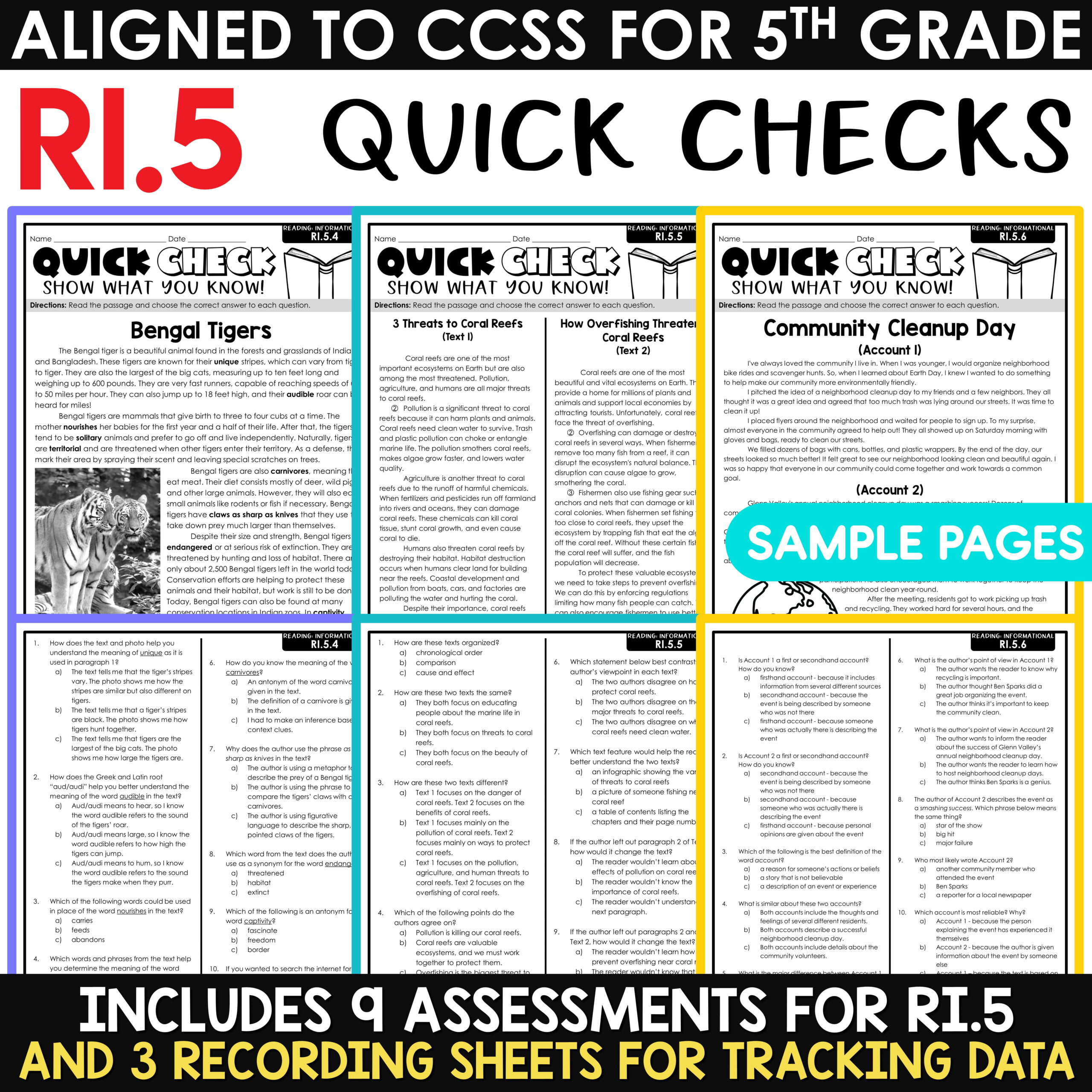 3rd 4th 5th Grade Math Spiral Review ELA Test Prep Reading Comprehension Bundle - Image 16