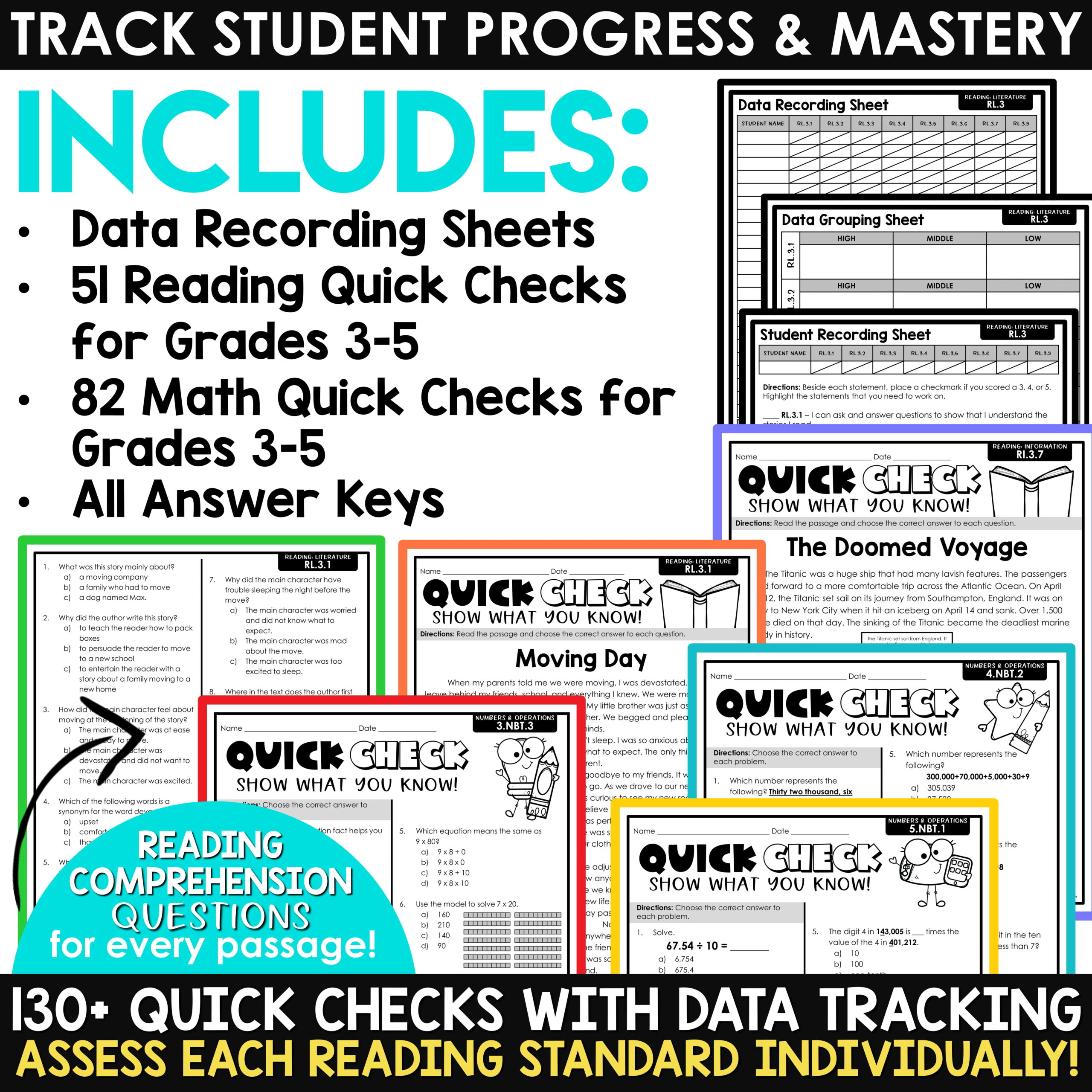 3rd 4th 5th Grade Math Spiral Review ELA Test Prep Reading Comprehension Bundle - Image 2