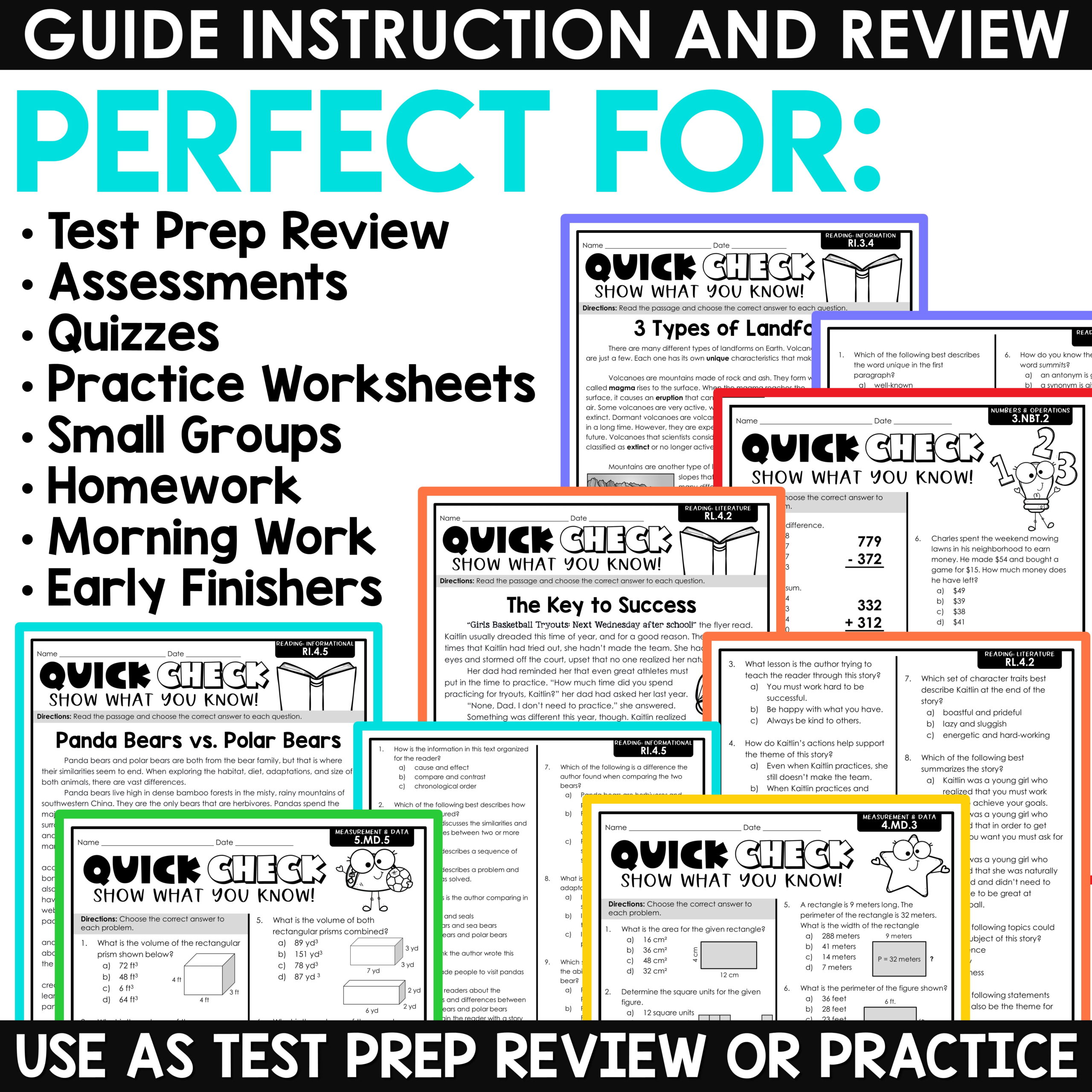 3rd 4th 5th Grade Math Spiral Review ELA Test Prep Reading Comprehension Bundle - Image 3